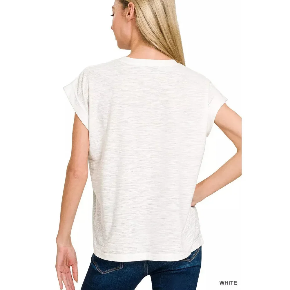 Zenana Slub Cuffed Sleeve Tee
